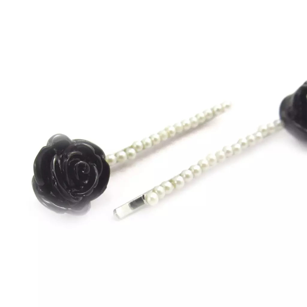 Les Trésors De Lily Barrettes Créateur 'Rosa Romantica' Noir 60x14 Mm (perles) [K0699]