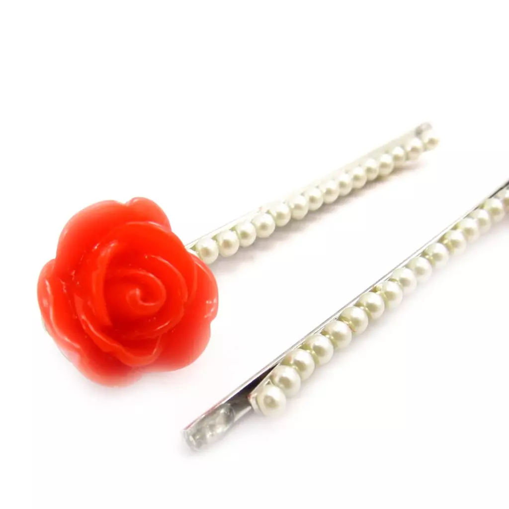 Les Trésors De Lily Barrettes Créateur 'Rosa Romantica' Rouge 60x14 Mm (perles) [K0697]
