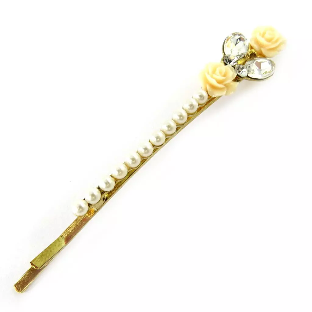 Les Trésors De Lily Barrettes Créateur 'Scarlett' Beige Doré 9 Cm [M7575]