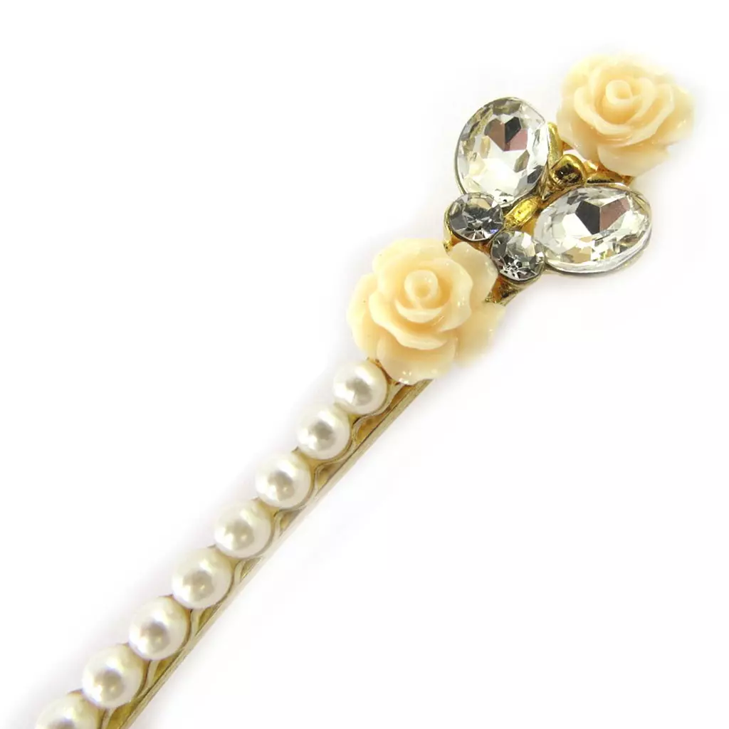 Les Trésors De Lily Barrettes Créateur 'Scarlett' Beige Doré 9 Cm [M7575]