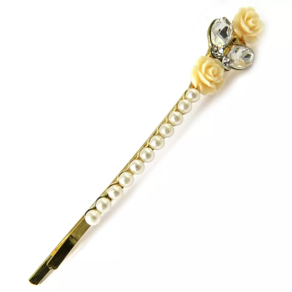les trésors de lily Barrettes créateur 'Scarlett' beige doré 9 cm [M7575]