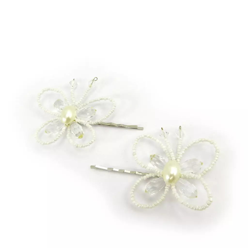 Les Trésors De Lily Barrettes Créateur 'Scarlett' Ivoire (papillons) Papillons 57x50 Mm (perles) [L6249]