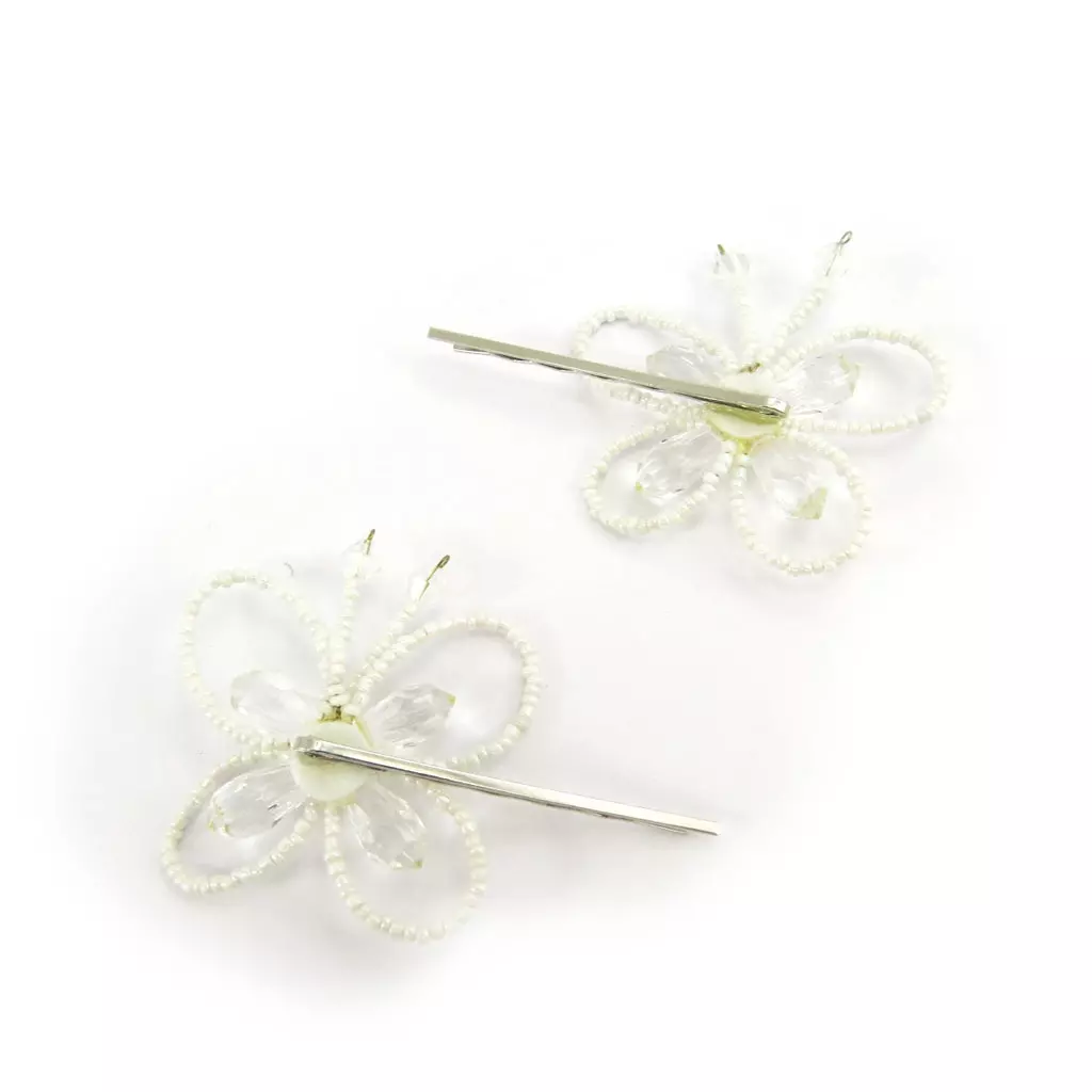 Les Trésors De Lily Barrettes Créateur 'Scarlett' Ivoire (papillons) Papillons 57x50 Mm (perles) [L6249]