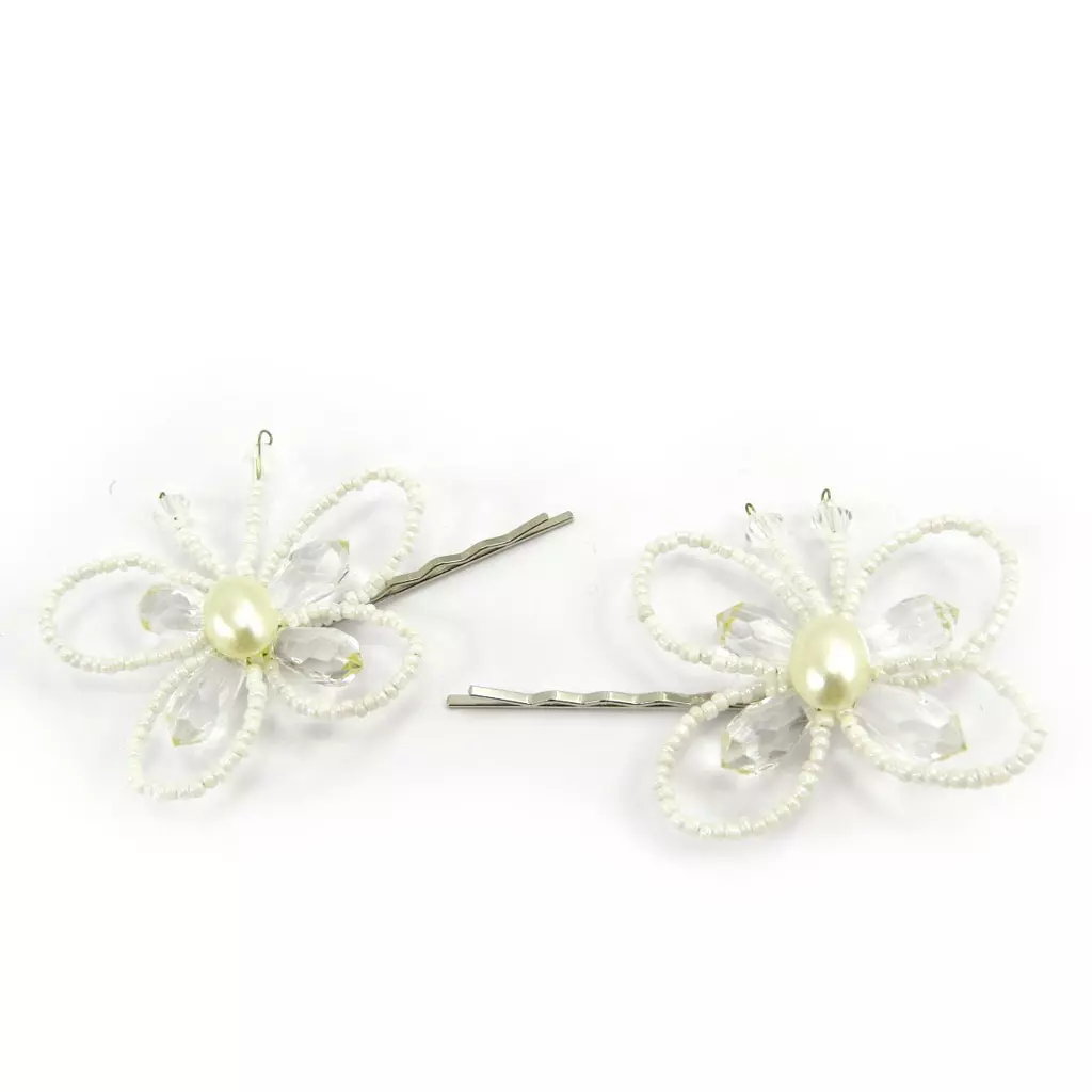 les trésors de lily Barrettes créateur 'Scarlett' ivoire (papillons) papillons 57x50 mm (perles) [L6249]