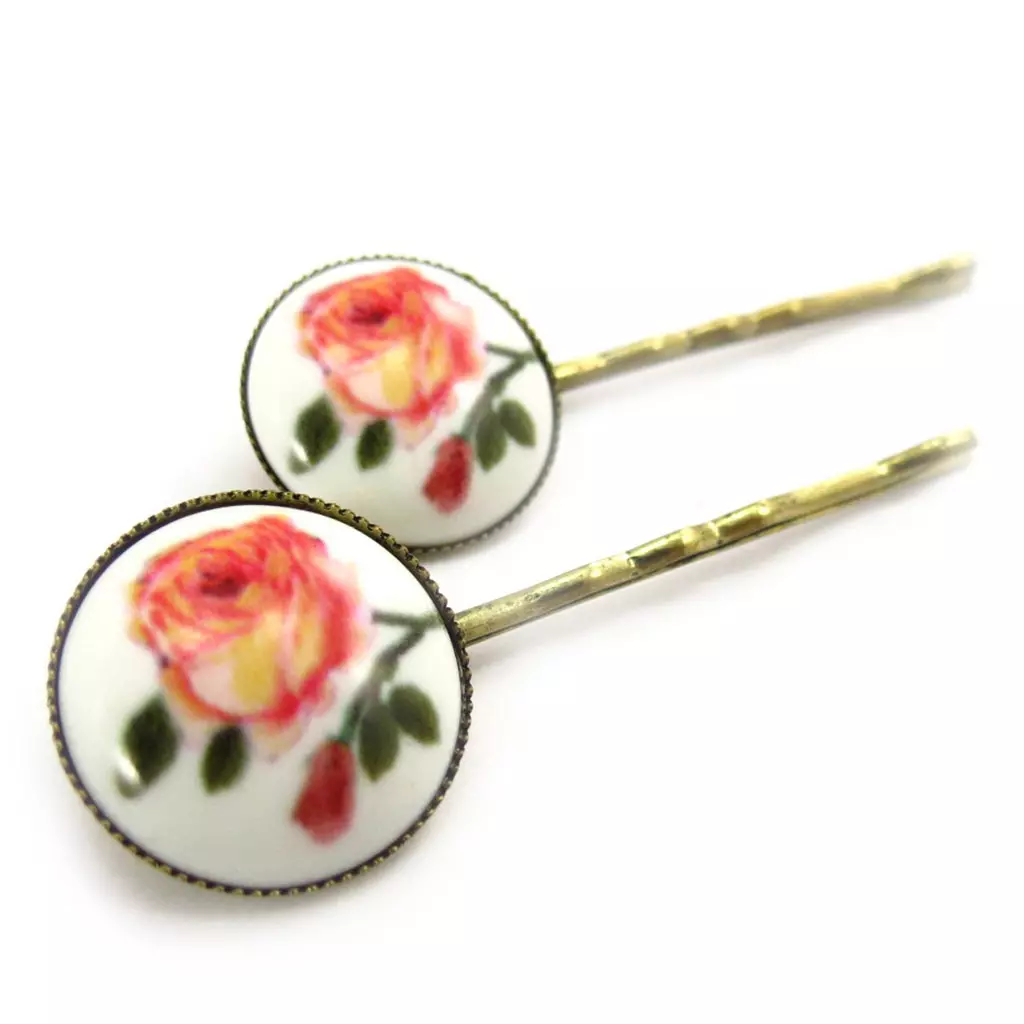 les trésors de lily Barrettes créateur 'Scarlett' rose doré [K1523]
