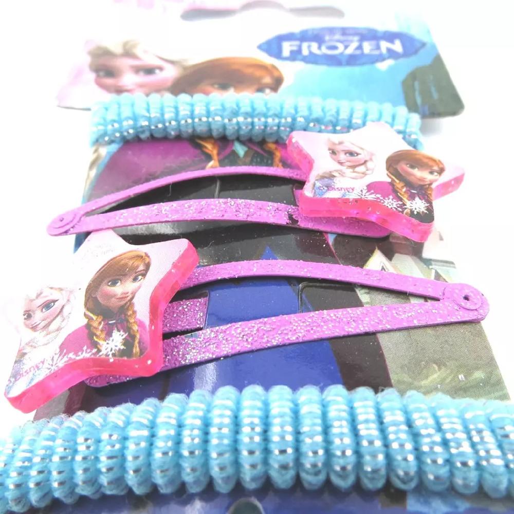 Les Trésors De Lily Barrettes + élastiques 'Frozen Reine Des Neiges' Rose Bleu (4 Pièces) [N0453]