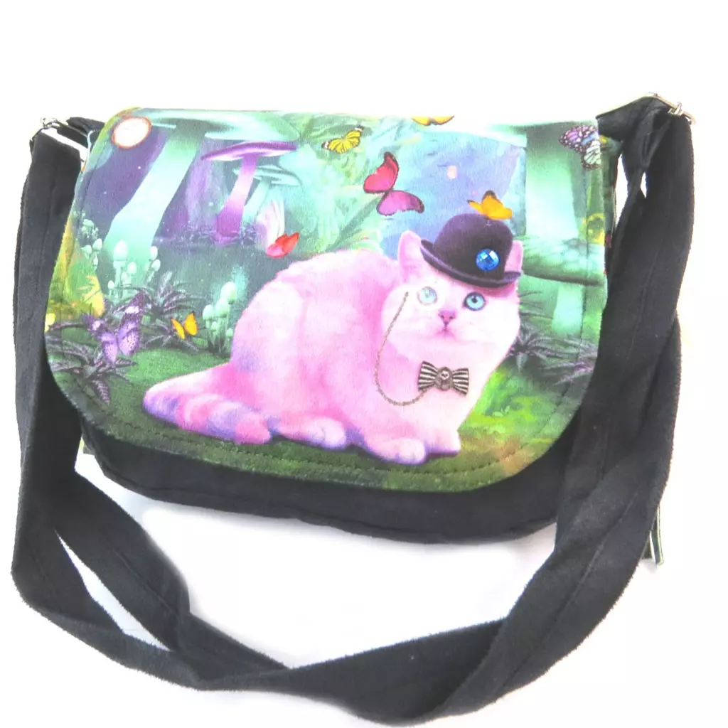 Les Trésors De Lily Besace à Franges 'Chat Wonderland' Rose Vert Noir 21x18x55 Cm [N8756]