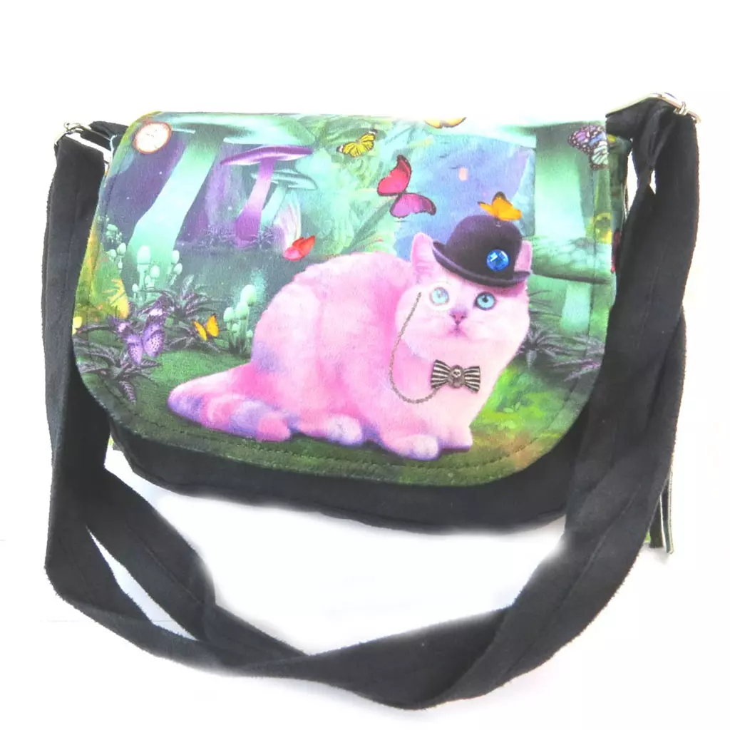 les trésors de lily Besace à franges 'Chat Wonderland' rose vert noir 21x18x55 cm [N8756]
