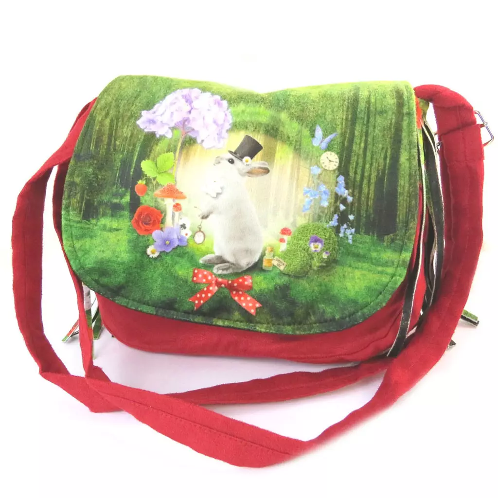 Les Trésors De Lily Besace à Franges 'Lapin Wonderland' Vert Rouge 21x18x55 Cm [N8755]