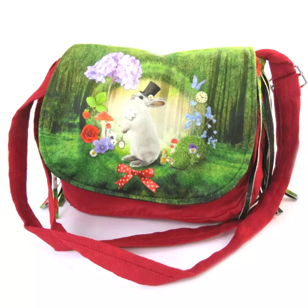 les trésors de lily Besace à franges 'Lapin Wonderland' vert rouge 21x18x55 cm [N8755]