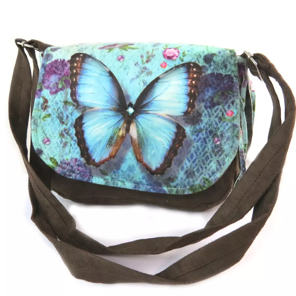 Les Trésors De Lily Besace à Franges 'Papillon Imaginaire' Bleu Marron 21x18x55 Cm [N8753]