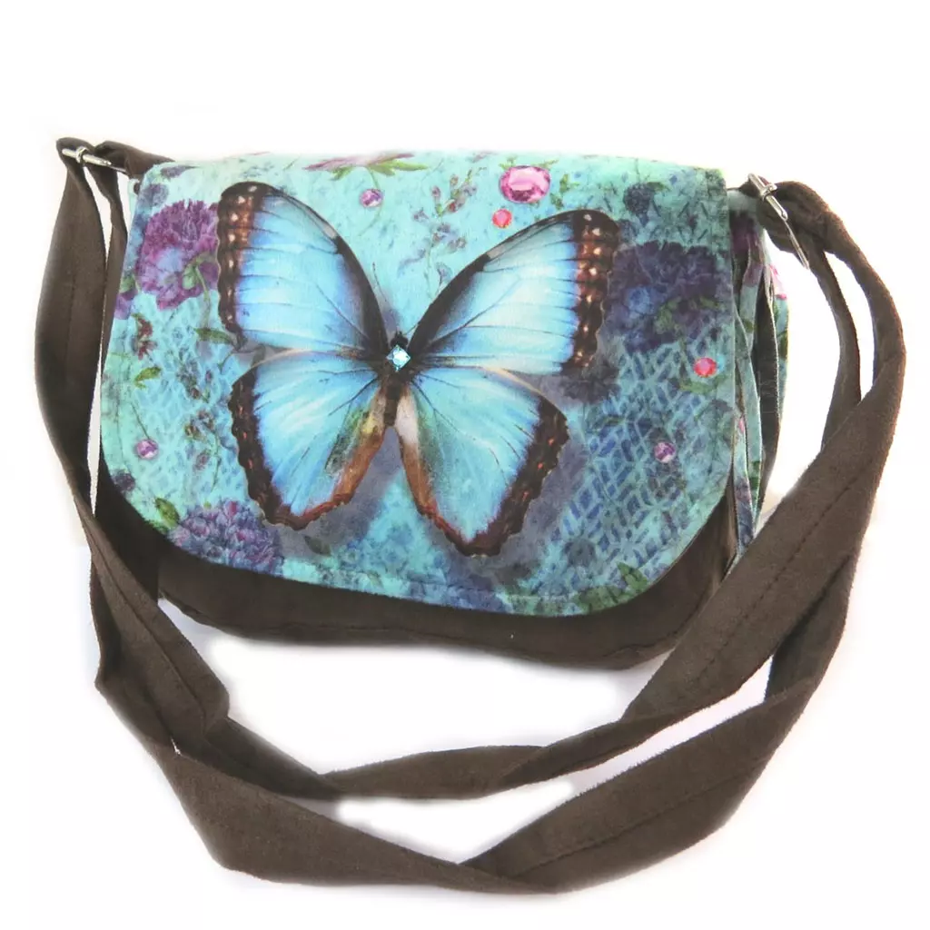 les trésors de lily Besace à franges 'Papillon Imaginaire' bleu marron 21x18x55 cm [N8753]