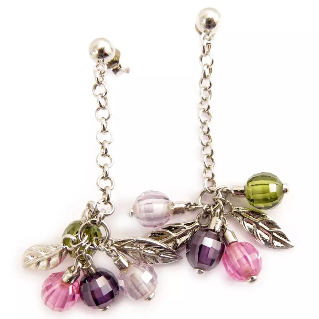 Les Trésors De Lily BO Argent 'Big Bang' Rose / Mauve / Vert [B3674]