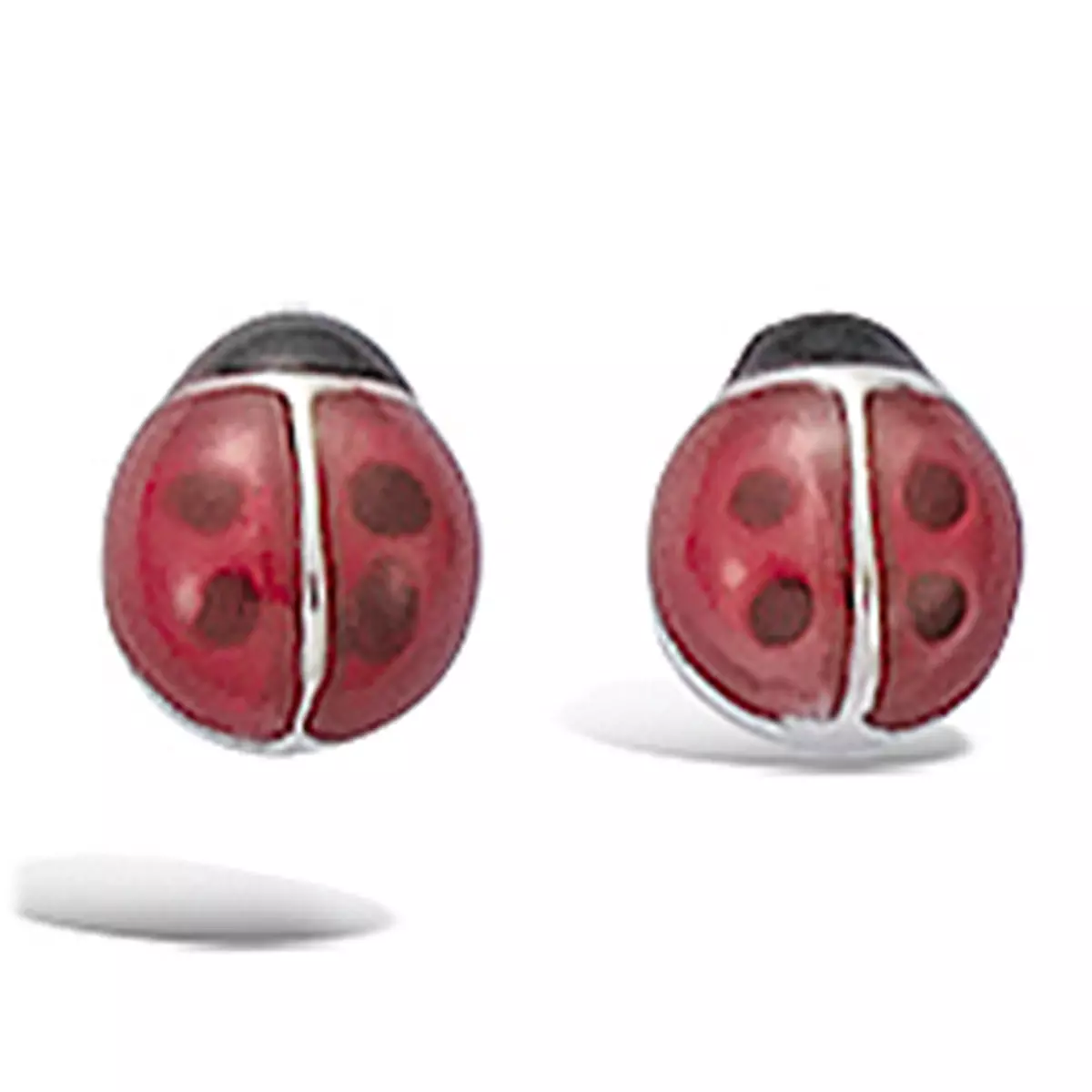 les trésors de lily BO Argent 'Coccinelle' Rouge Noir argenté (rhodié) 5x5 mm [G1078]