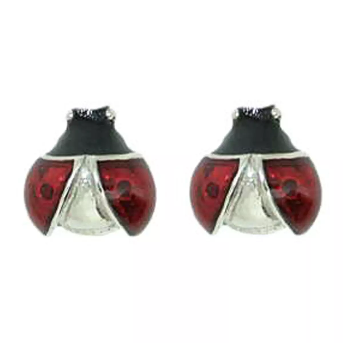les trésors de lily BO Argent 'Coccinelle' Rouge Noir argenté (rhodié) 5x6 mm [G9030]