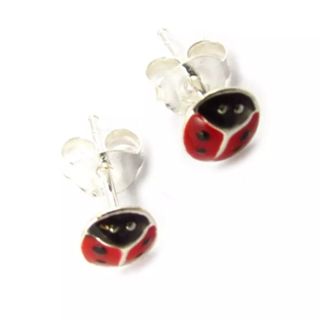 Les Trésors De Lily BO Argent 'Coccinelle' Rouge Noir [K3135]