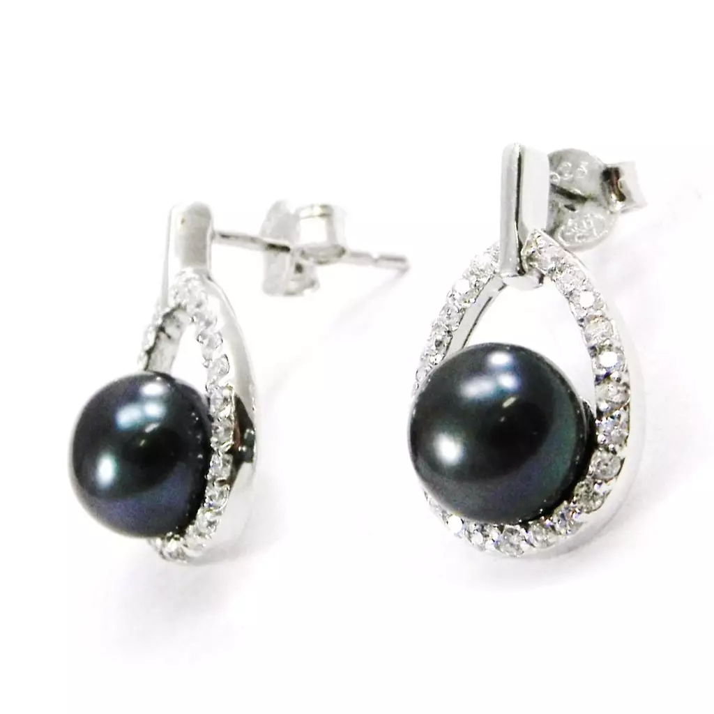les trésors de lily BO Argent 'Sissi' gris blanc (rhodié) 13x10 mm [I3703]