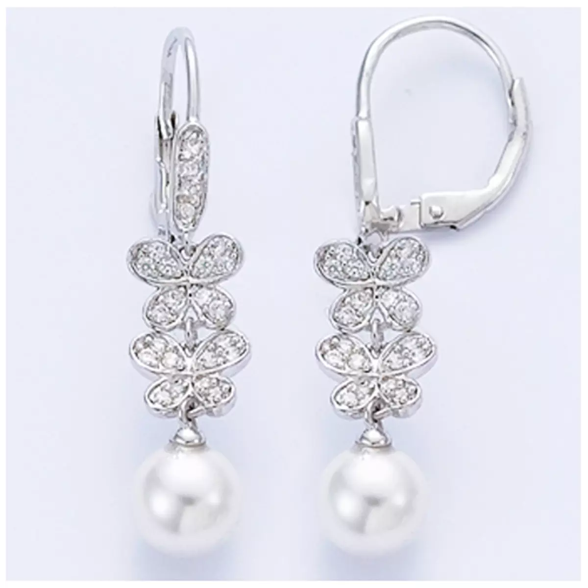les trésors de lily BO Argent 'Sissi' papillons blanc argenté (rhodié) 35x7 mm [J0182]