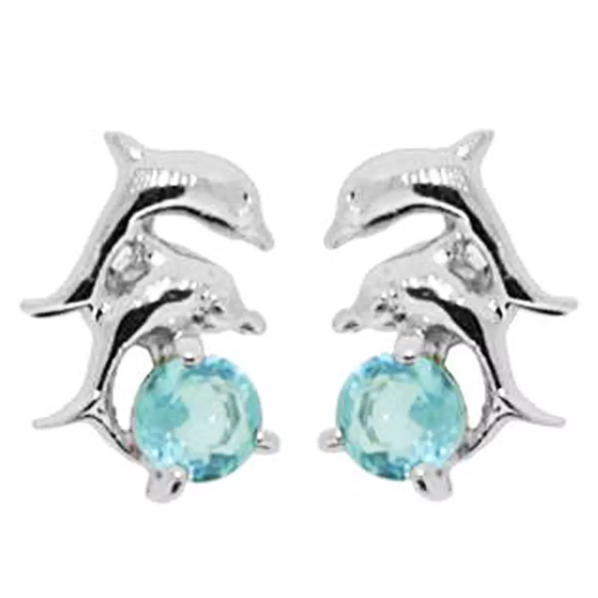 les trésors de lily BO Argent 'Tendres Dauphins' aquamarine argenté (rhodié) 11x6 mm [F6931]