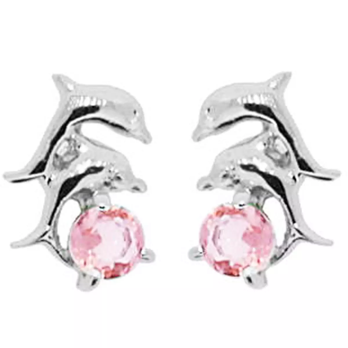 les trésors de lily BO Argent 'Tendres Dauphins' Rose argenté (rhodié) 11x6 mm [F6835]