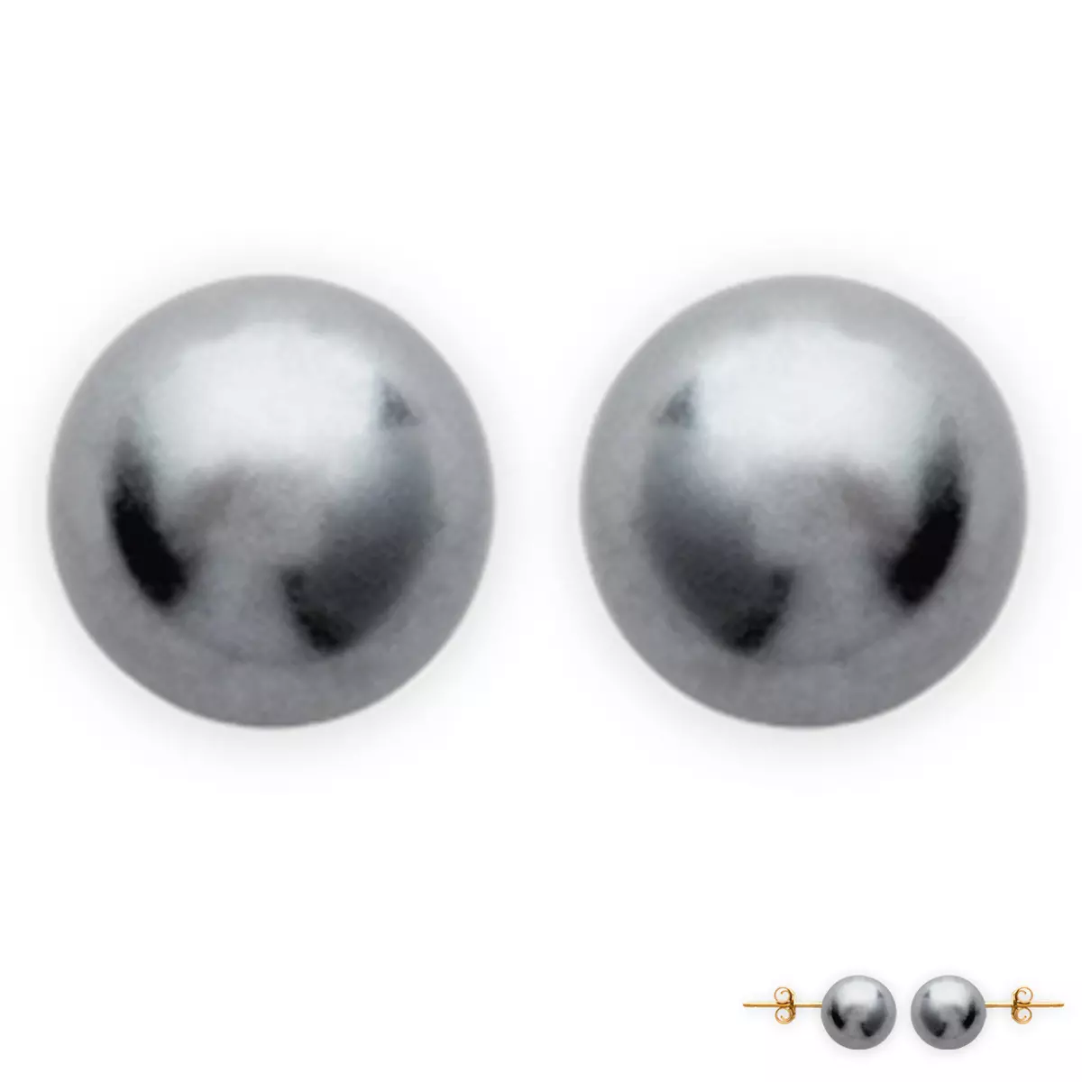 les trésors de lily BO Plaqué Or Perles Grises 10 mm [B8468]