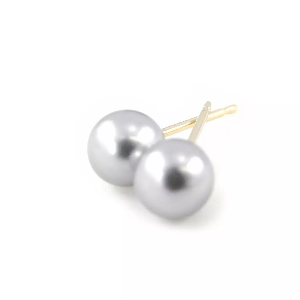 Les Trésors De Lily BO Plaqué Or Perles Grises 6 Mm [A3482]