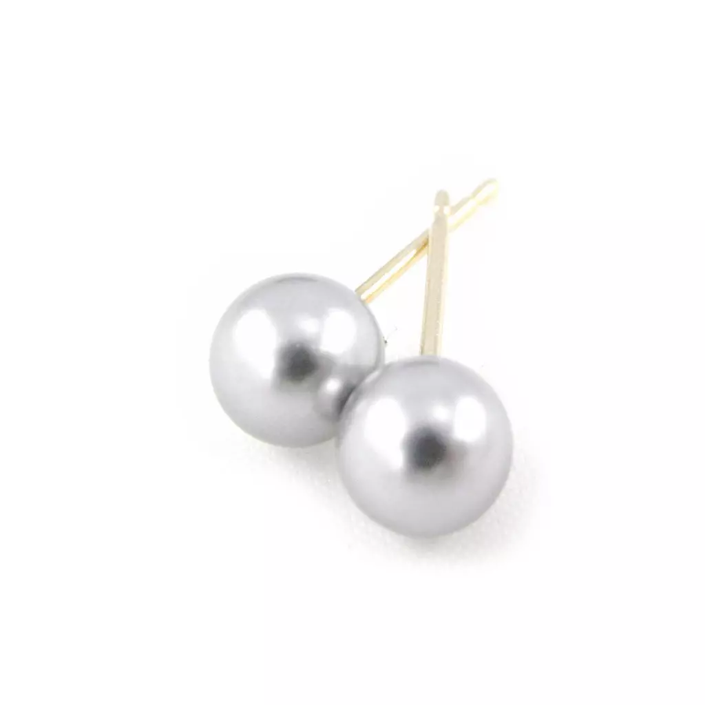 Les Trésors De Lily BO Plaqué Or Perles Grises 6 Mm [A3482]