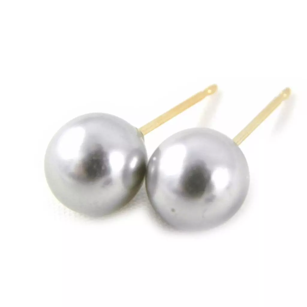 les trésors de lily BO Plaqué Or Perles Grises 8 mm [B8467]