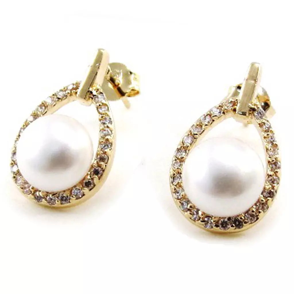 les trésors de lily BO plaqué or 'Sissi' blanc doré 18x10 mm [J0194]