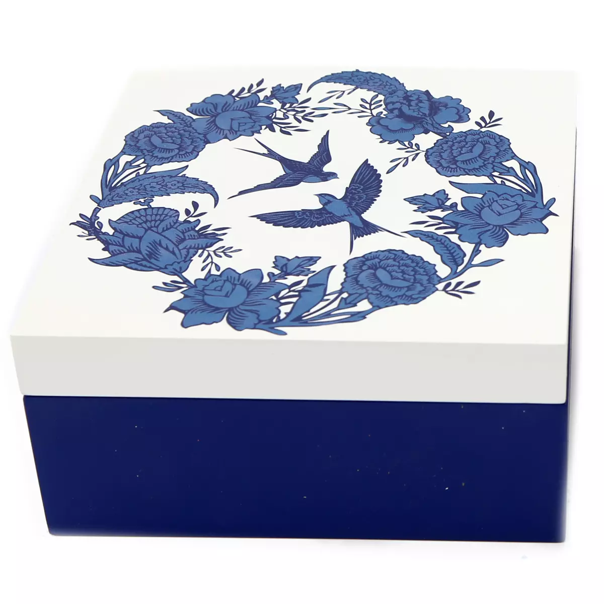 les trésors de lily Boite à bijoux bois 'Jardin Botanique' bleu blanc 18x18x9 cm [A3098]