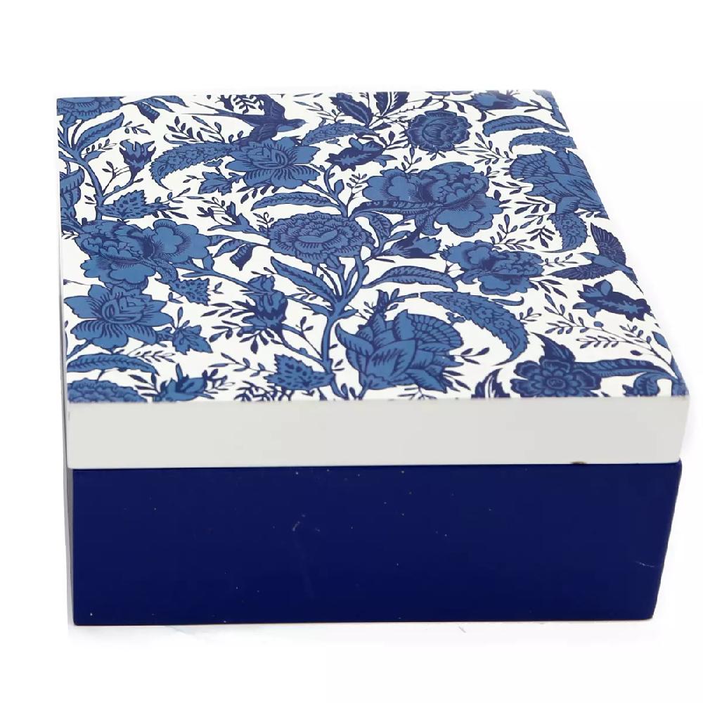 les trésors de lily Boite à bijoux bois 'Jardin Botanique' bleu blanc 18x18x9 cm [A3099]
