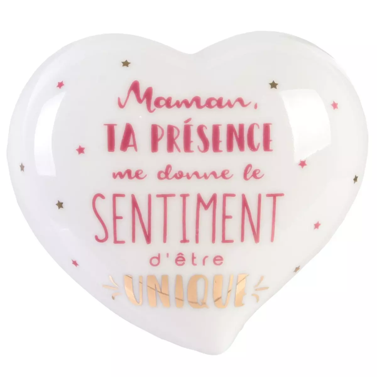 les trésors de lily Boite à Bijoux céramique coeur 'Maman' blanc (Maman ta présence me donne le sentiment d'être Unique) 10x95x46 cm [Q9321]
