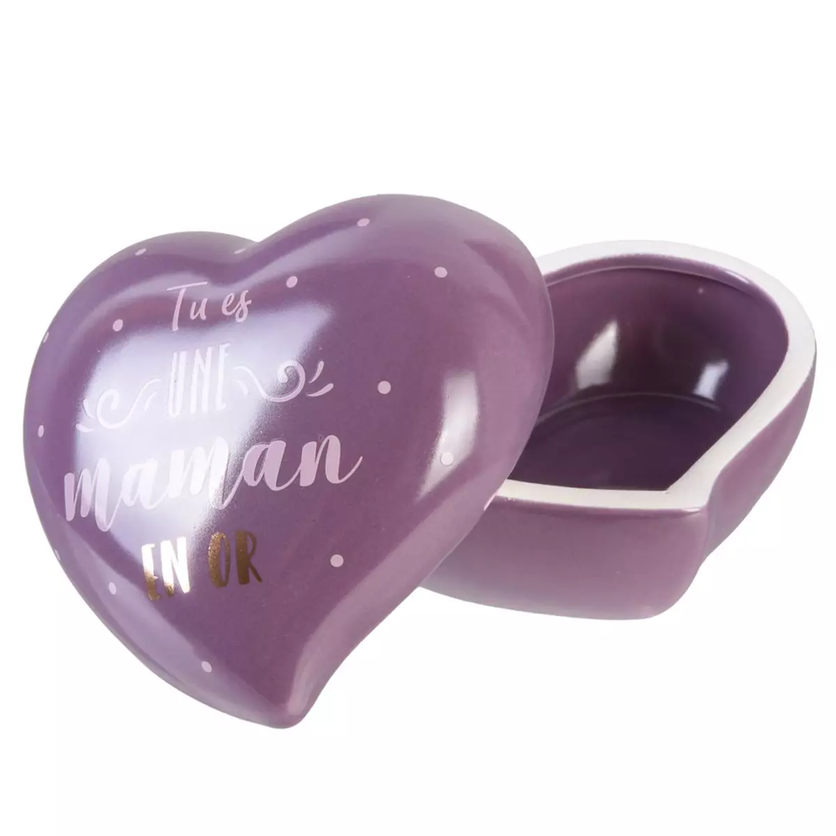 Les Trésors De Lily Boite à Bijoux Céramique Coeur 'Maman' Violet (Tu Es Une Maman En Or) 10x95x46 Cm [Q9323]