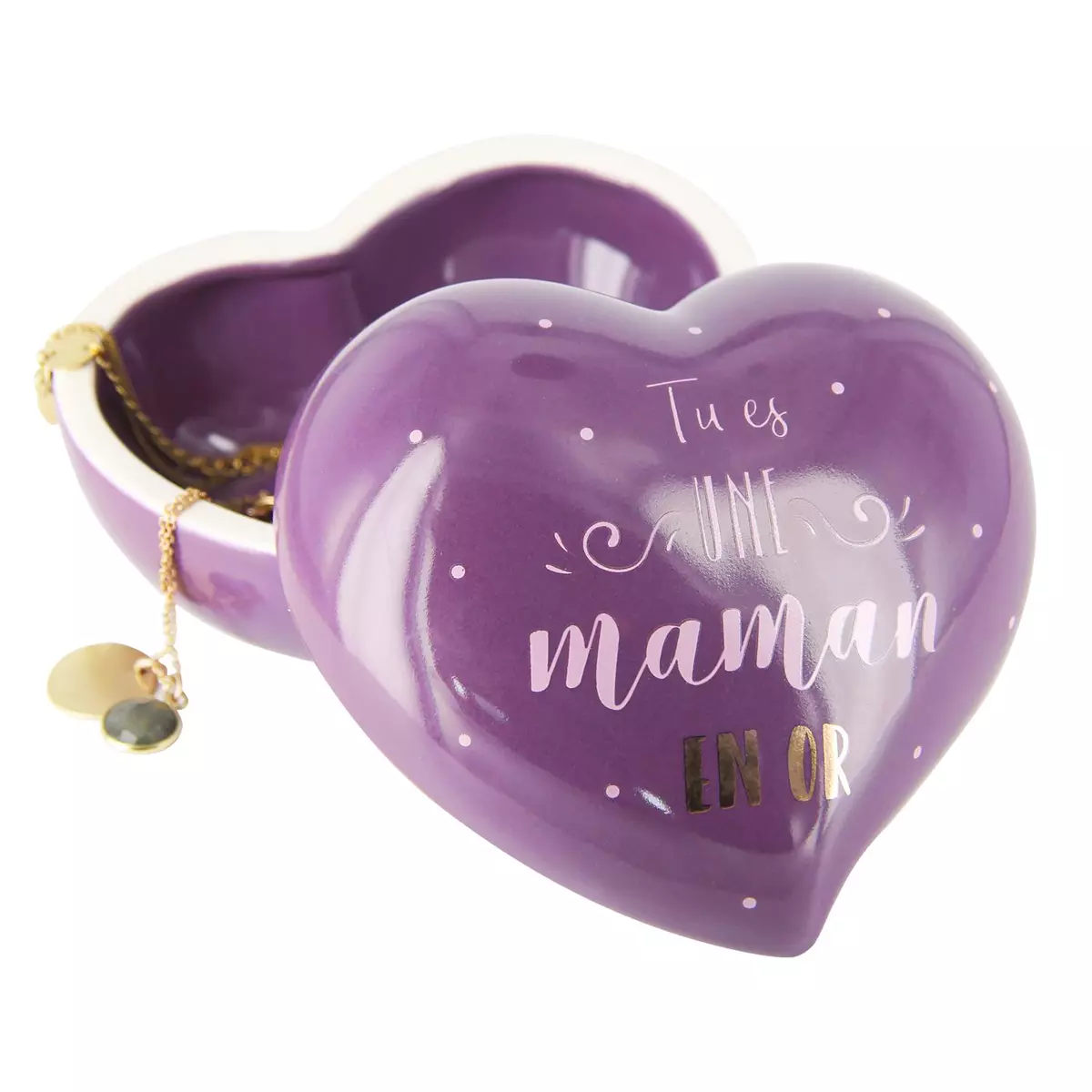 les trésors de lily Boite à Bijoux céramique coeur 'Maman' violet (Tu es une Maman en Or) 10x95x46 cm [Q9323]