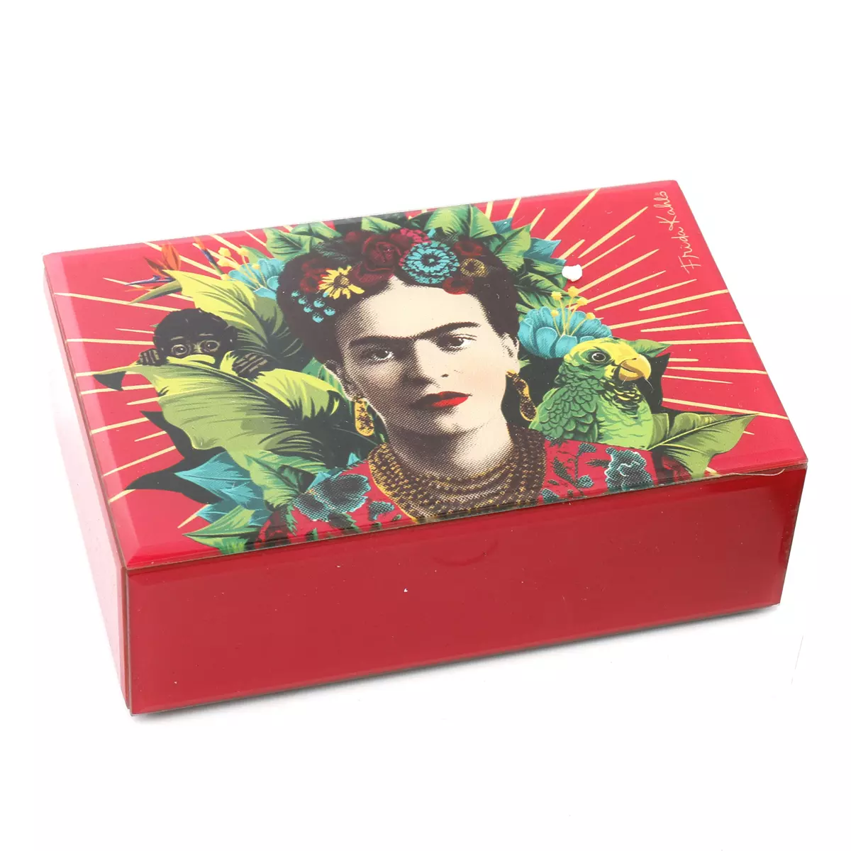 les trésors de lily Boite à bijoux verre 'Frida Kahlo' rouge 20x13x6 cm [A3687]