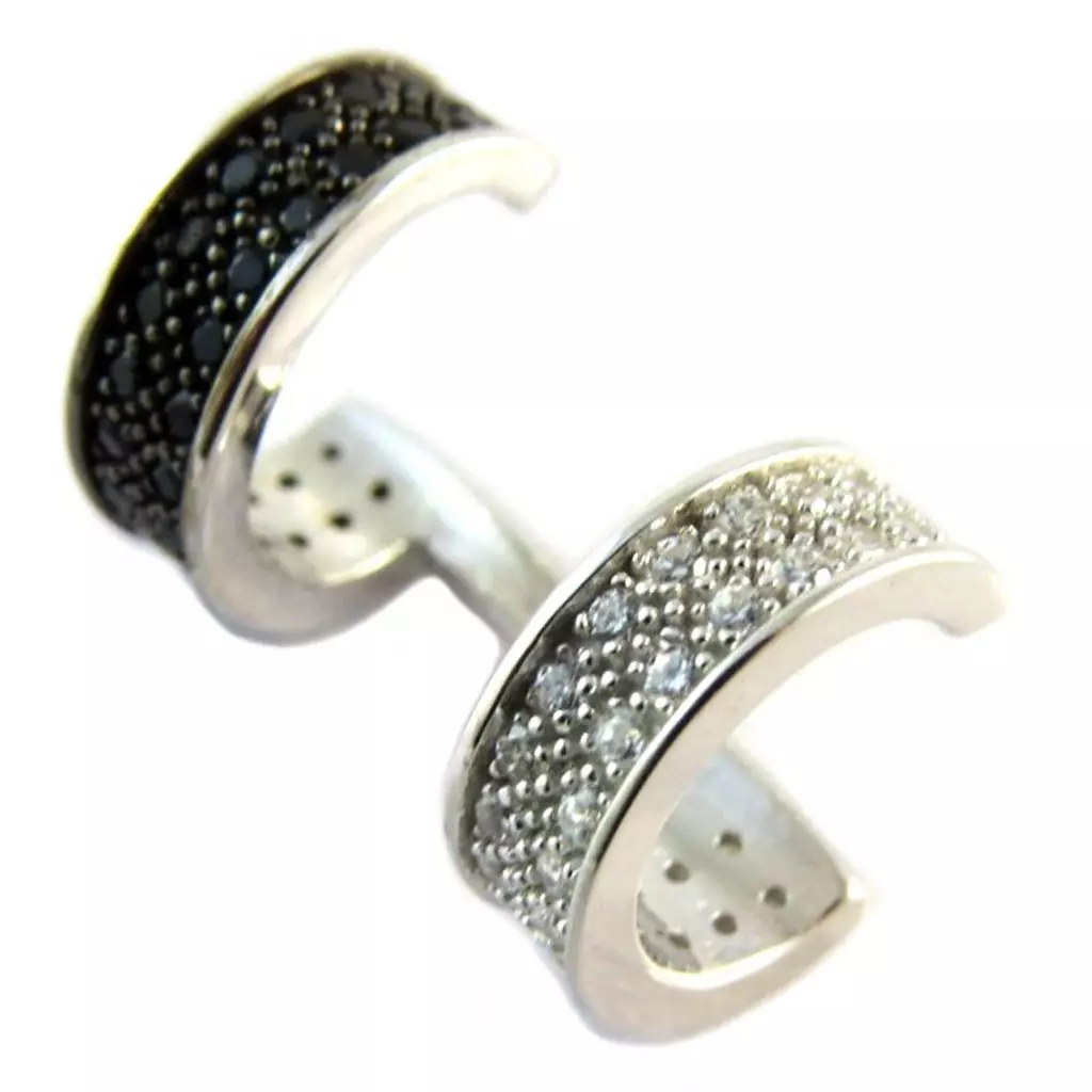 Les Trésors De Lily Boucle Bague Oreille Argent 'Sissi' Blanc Noir Argenté (rhodié) 14x10 Mm [P2214]