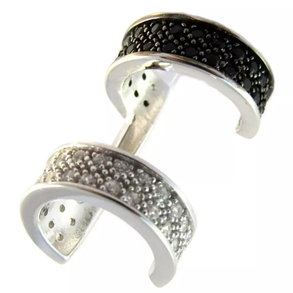 Les Trésors De Lily Boucle Bague Oreille Argent 'Sissi' Blanc Noir Argenté (rhodié) 14x10 Mm [P2214]