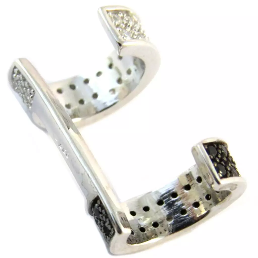 Les Trésors De Lily Boucle Bague Oreille Argent 'Sissi' Blanc Noir Argenté (rhodié) 14x10 Mm [P2214]