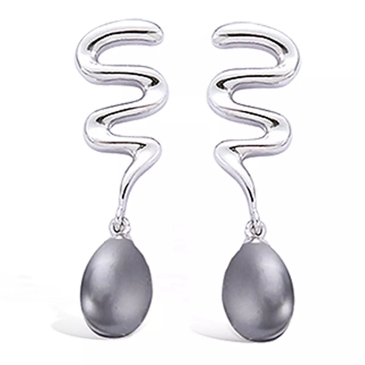 les trésors de lily Boucles Argent 'Pearl Beauty' gris argenté (rhodié) 22x5 mm [F9203]