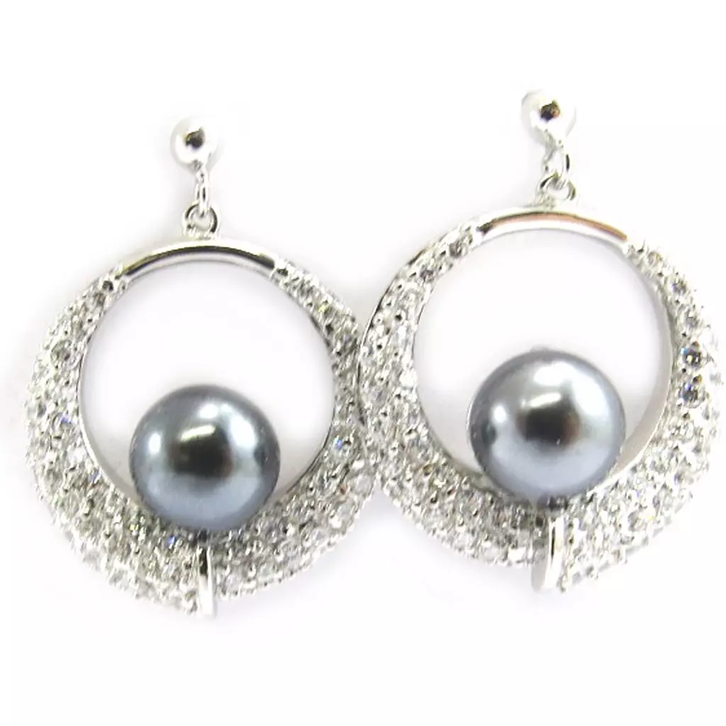les trésors de lily Boucles Argent 'Pearl Beauty' gris [G9014]