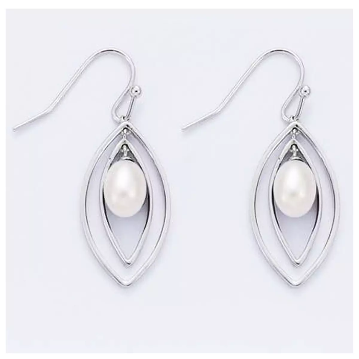 les trésors de lily Boucles Argent 'Perla' blanc argenté (rhodié) 25x13 mm [I3630]