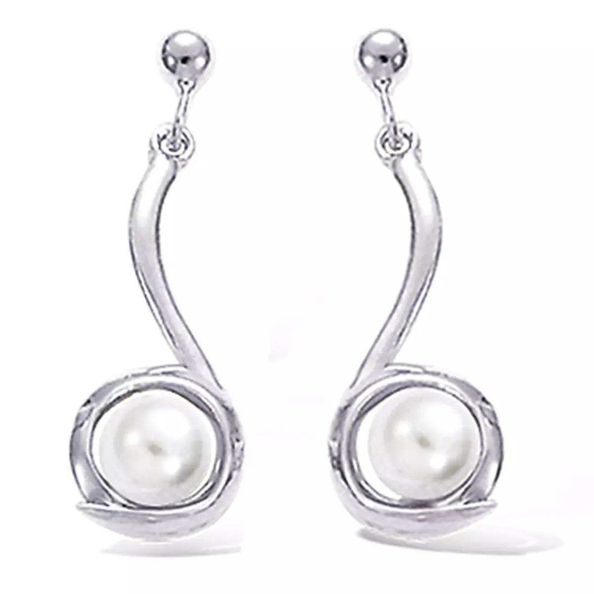 les trésors de lily Boucles Argent 'Perla' blanc argenté (rhodié) 25x9 mm [H5500]