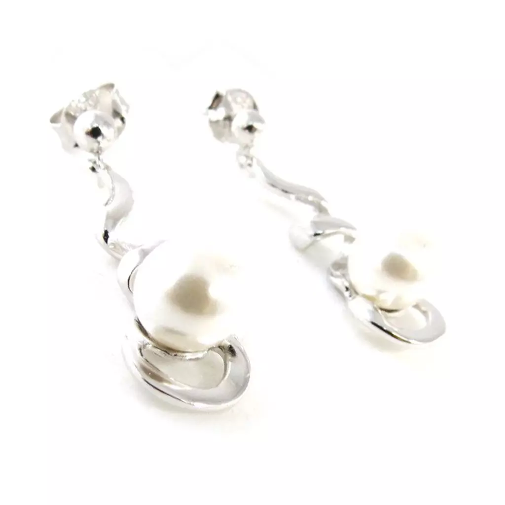 Les Trésors De Lily Boucles Argent 'Perla' Blanc [I9851]
