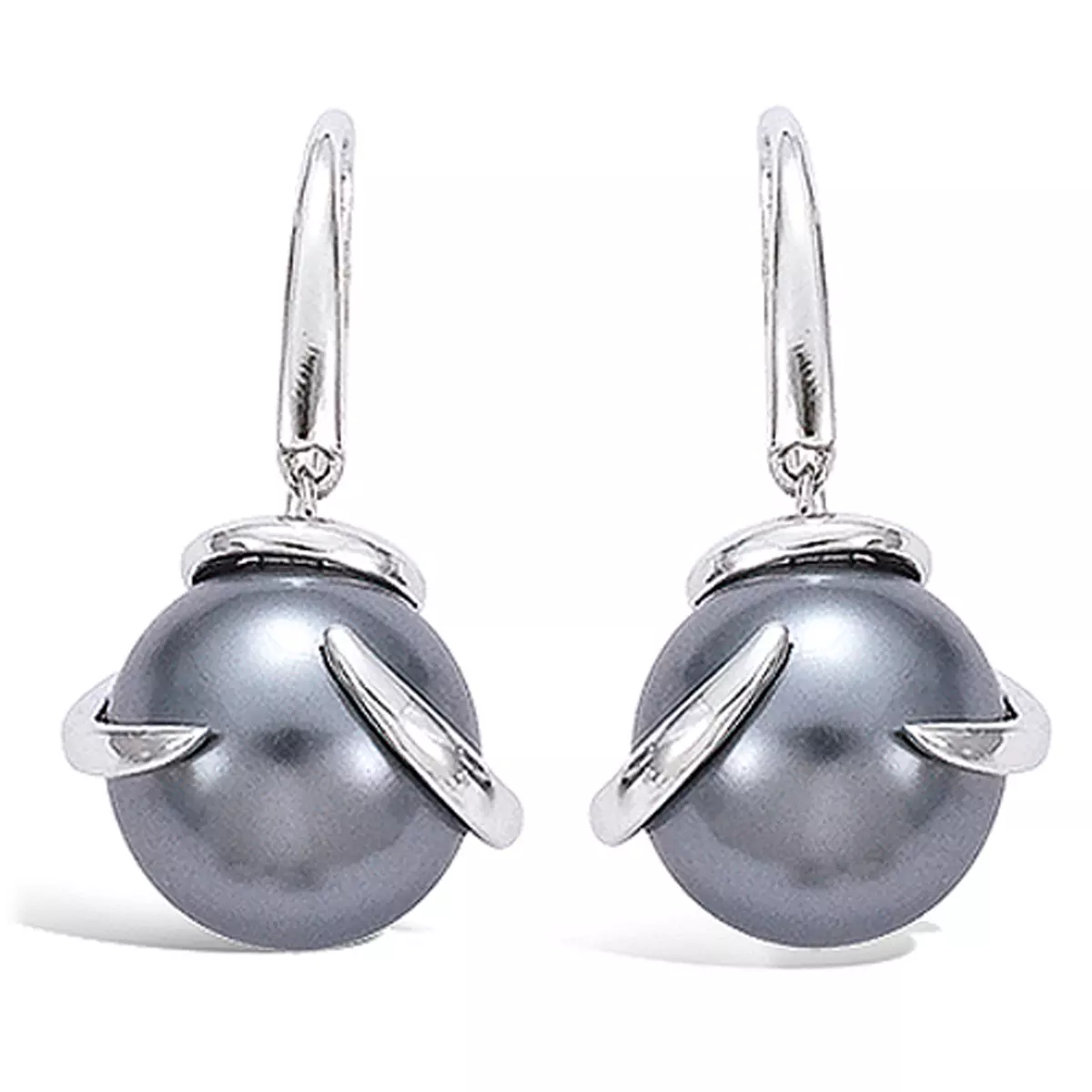 les trésors de lily Boucles Argent 'Perla' gris argenté (rhodié) 10 mm [H5475]