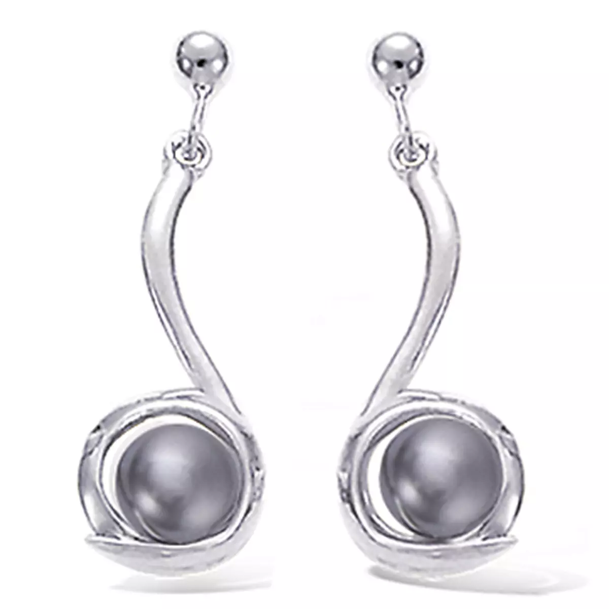 les trésors de lily Boucles Argent 'Perla' gris argenté (rhodié) 25x9 mm [H5498]