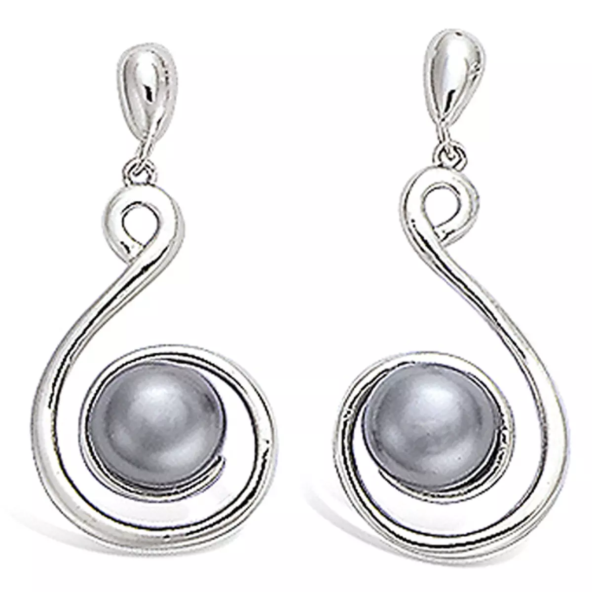 les trésors de lily Boucles Argent 'Perla' gris argenté (rhodié) 30x15 mm [L4652]