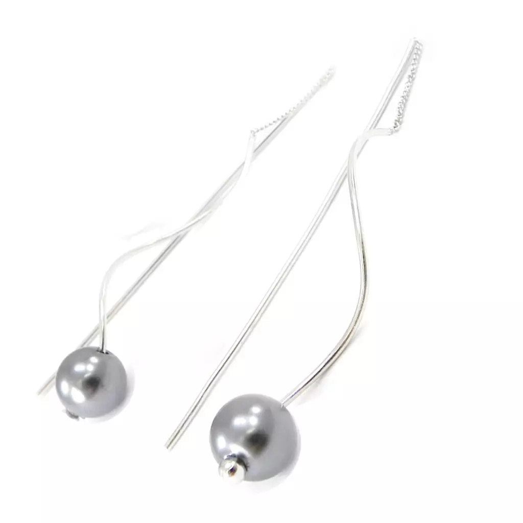 les trésors de lily Boucles Argent 'Perla' gris argenté (rhodié) 55x9 mm [I3965]
