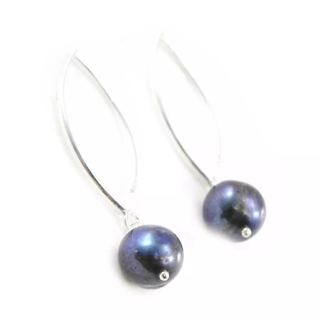 Les Trésors De Lily Boucles Argent 'Perla' Gris [I9033]