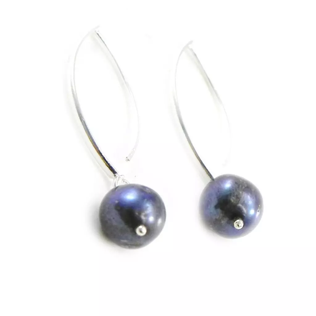 Les Trésors De Lily Boucles Argent 'Perla' Gris [I9033]