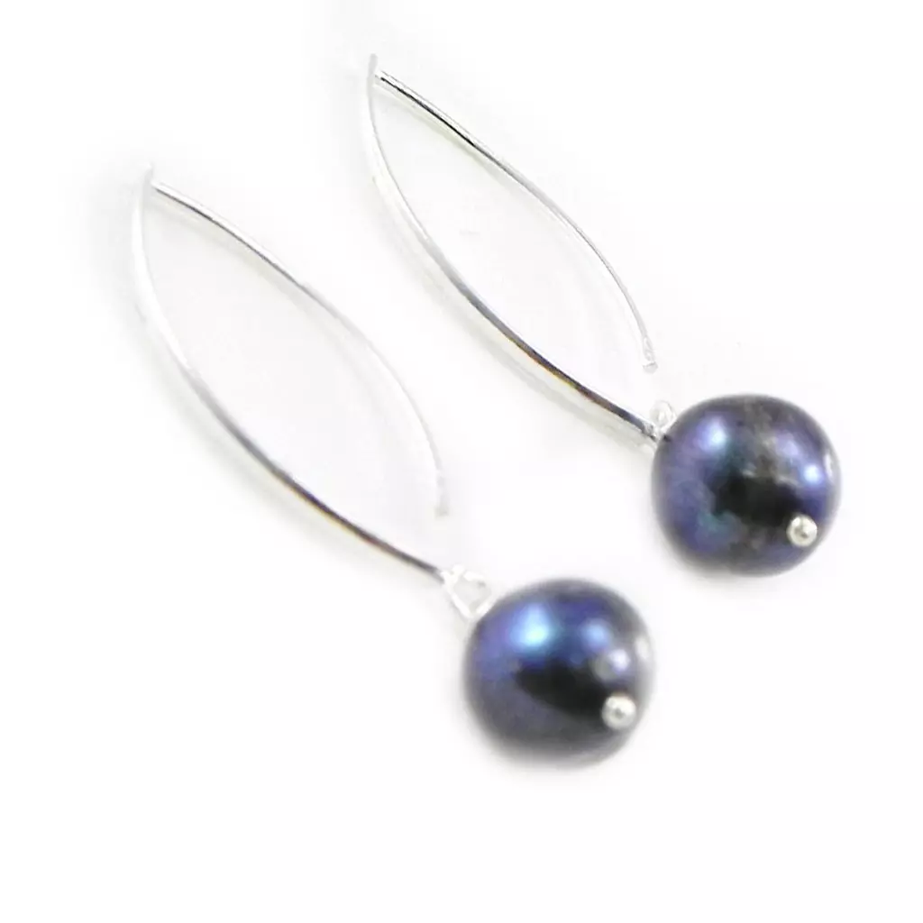 les trésors de lily Boucles Argent 'Perla' gris [I9033]